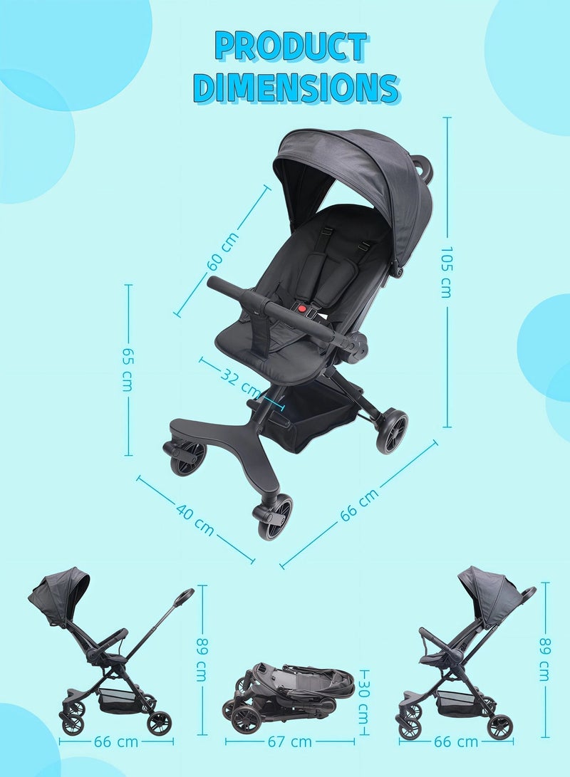 EASY FUTURE Two-way Foldable Ultra Lightweight Travel Stroller with Multi Position Reclining Seat Adjustable Canopy Foldable Storage Basket Foldable Gear for Airplane NO.1101 - Image 2